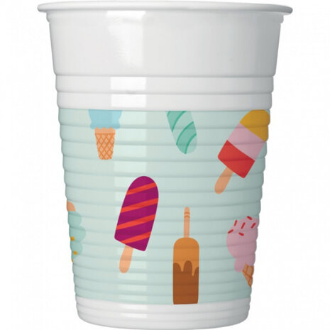 feestbekers ijsjes 200 ml wit/lichtblauw 8 stuks
