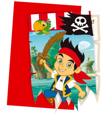 uitnodigingen Jake Pirates papier/karton rood 12-delig