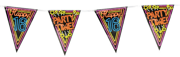 vlaggenlijn Happy 16! Party time! 10 meter zwart