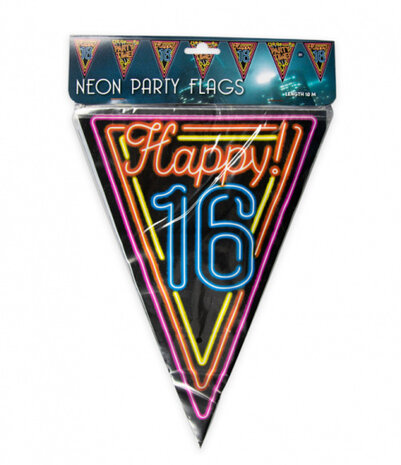 vlaggenlijn Happy 16! Party time! 10 meter zwart