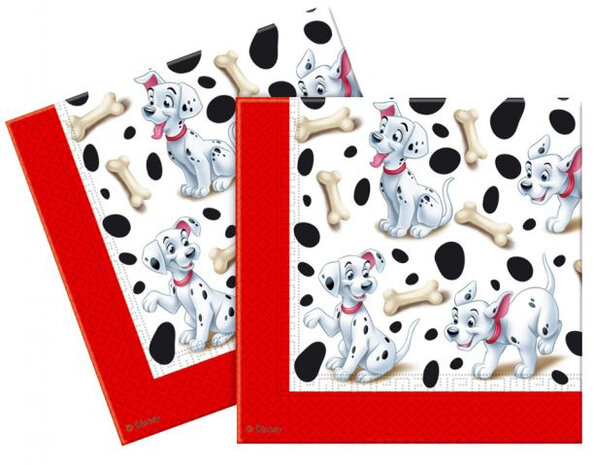 servetten Dalmati&euml;rs 33 cm papier rood/wit 20 stuks
