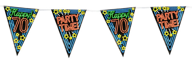 vlaggenlijn Happy 70! Party time! 10 meter zwart