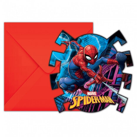 uitnodigingen met envelop Spider-Man 6 stuks rood 12-delig
