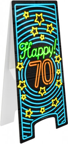 waarschuwingsbord Happy! 70 neon 58 cm zwart