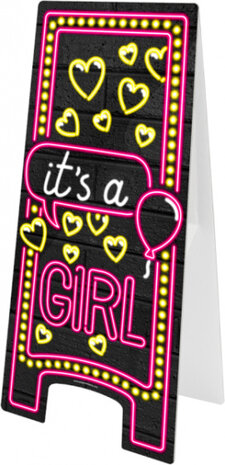 waarschuwingsbord It&#039;s a Girl! neon 58 cm zwart