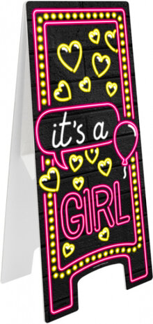waarschuwingsbord It&#039;s a Girl! neon 58 cm zwart
