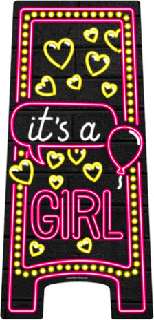waarschuwingsbord It&#039;s a Girl! neon 58 cm zwart