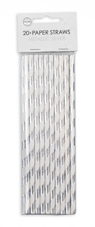 rietjes 19,7 cm papier wit/zilver 20 stuks