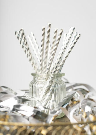 rietjes 19,7 cm papier wit/zilver 20 stuks