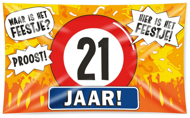 gevelvlag 21 jaar 150 x 90 cm polyester oranje