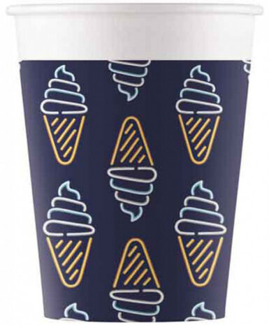 feestbekers Neon Ijsjes 200 ml karton navy 8 stuks