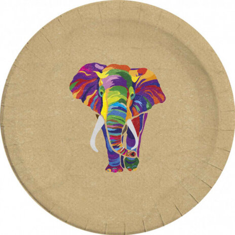 feestborden Olifant 23 cm karton bruin 8 stuks