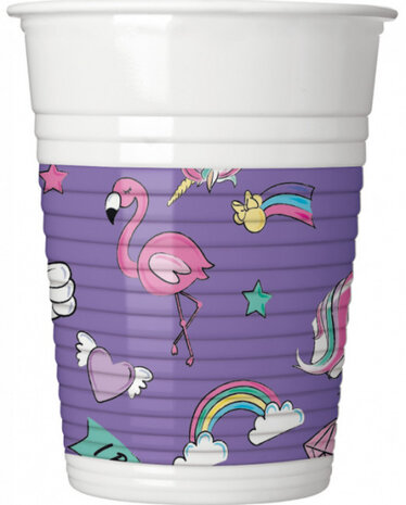feestbekers Minnie Unicorn 200 ml paars/wit 8 stuks