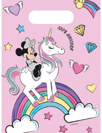 uitdeelzakjes Minnie Unicorn 23 x 16 cm roze 6 stuks