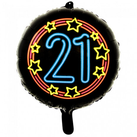 folieballon 21 neon 45 cm zwart