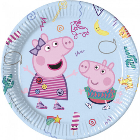 bordjes Peppa Pig junior 23 cm papier lichtblauw 8 stuks