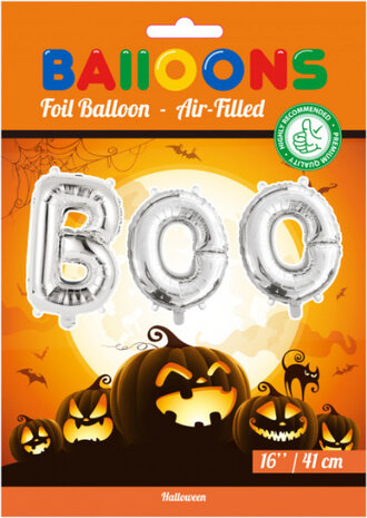 folieballonen Boo 40 cm zilver 3 stuks