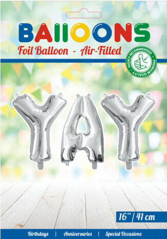 folieballon YAY 78 cm zilver 3 stuks