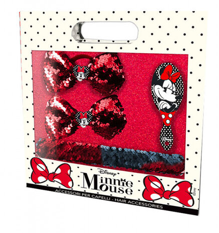 cadeauset borstel Minnie Mouse zwart/rood 4-delig