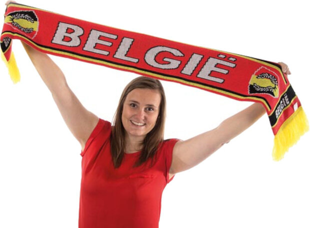 sjaal Belgique 150 x 17 cm acryl rood/geel/zwart