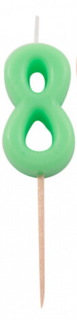 taartkaarsjes cijfer 8 wax 10 x 2,5 cm groen