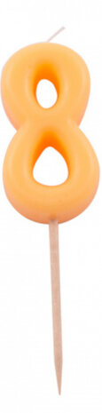 taartkaarsjes cijfer 8 wax 10 x 2,5 cm oranje