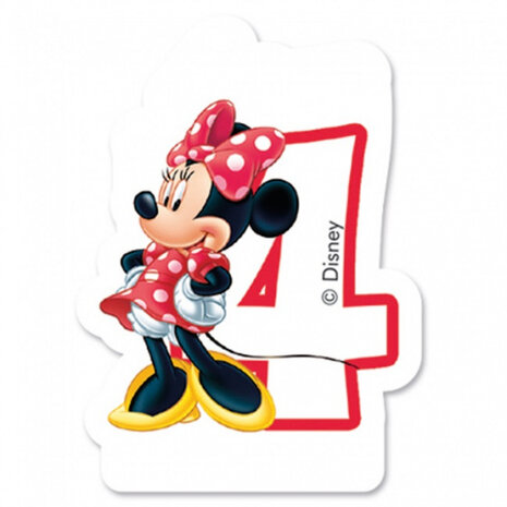 cijferkaars 4 Minnie Mouse junior 6 cm wax wit