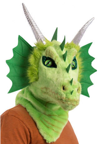 hoofdmasker draak pluche groen one-size