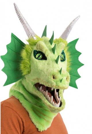 hoofdmasker draak pluche groen one-size