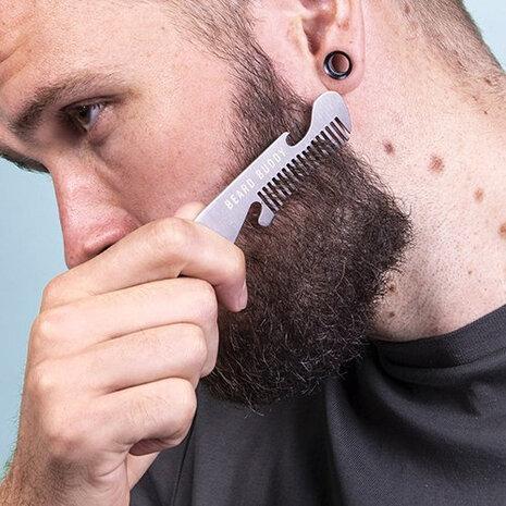sleutelhanger Beard Buddy heren 9 cm staal zilver