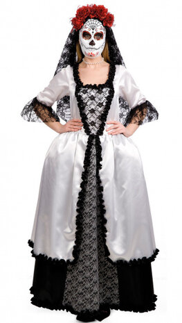 verkleedjurk dames polyester wit/zwart maat M