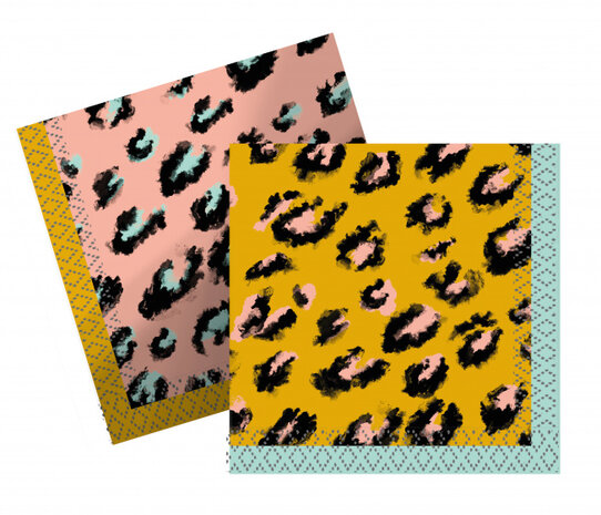 servetten Funky Leopard 33 cm papier roze 20 stuks