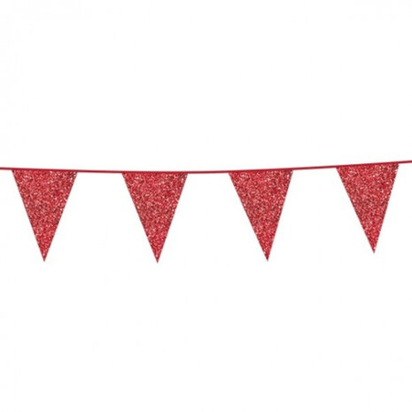 vlaggenlijn glitter 6 meter 20 x 16 cm rood