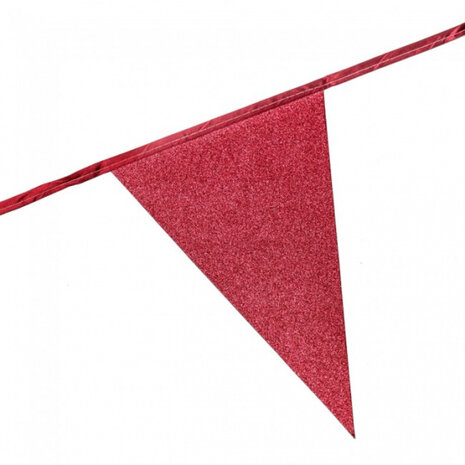 vlaggenlijn glitter 6 meter 20 x 16 cm rood