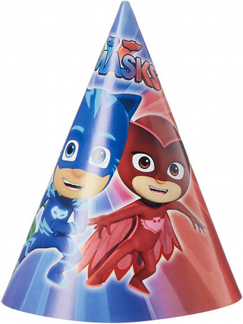 feesthoedjes PJ Masks junior karton blauw/rood 6 stuks