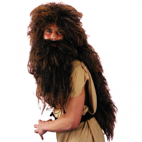 pruik met baard Wildeman synthetisch bruin