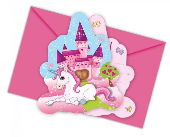 uitnodigingen Unicorn 12 x 10 cm papier roze 12-delig