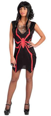 spinheksjurk dames polyester zwart/rood maat S/M