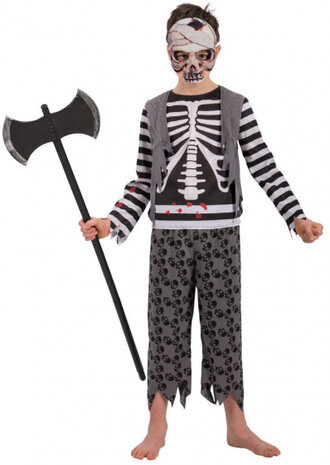 verkleedpak Skeleton jongens grijs maat 148