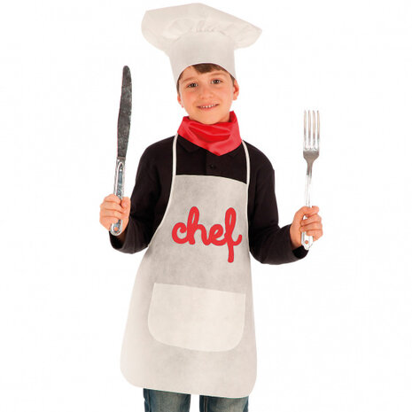 verkleedset Chef junior wit one-size 3-delig