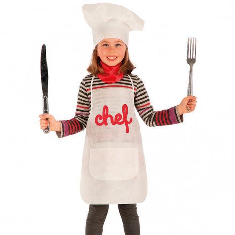 verkleedset Chef junior wit one-size 3-delig