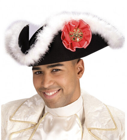 hoed Tricorn heren polyedster zwart/wit one-size