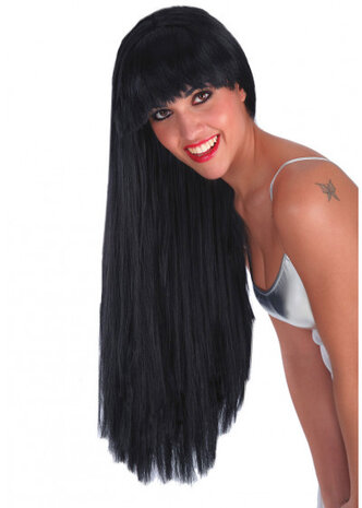 pruik lang met pony dames synthetisch 75 cm zwart