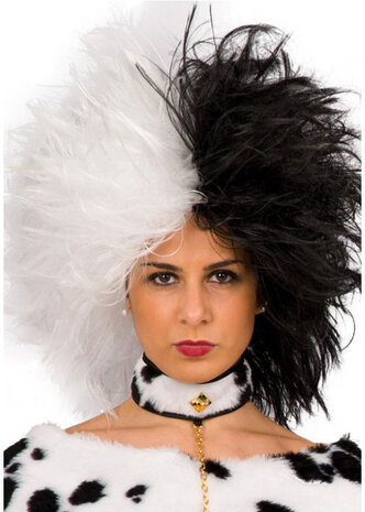pruik Cruella De Vil dames synthetisch zwart/wit