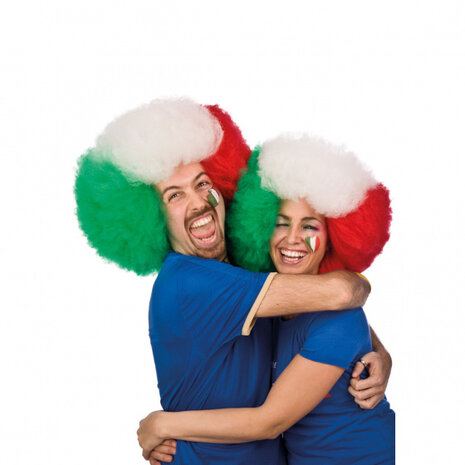 pruik Itali&euml; synthetisch groen/wit/rood one-size