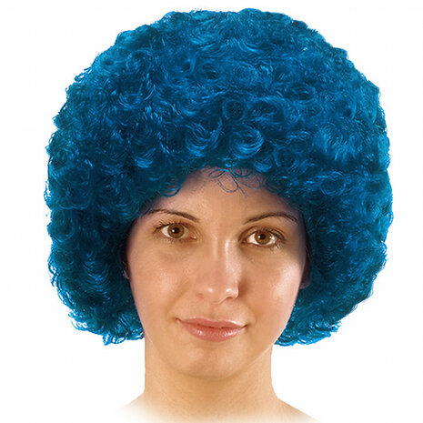 pruik afro synthetisch lichtblauw one-size