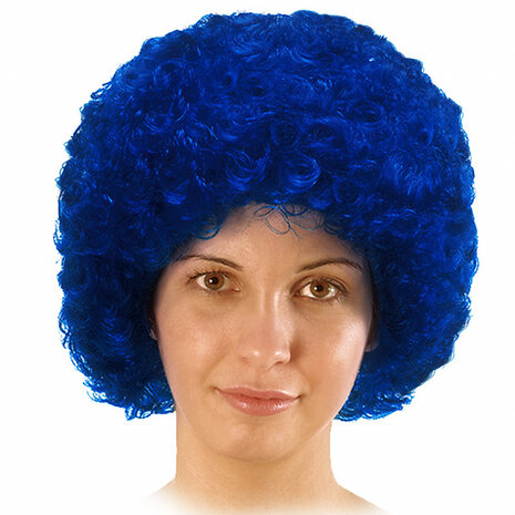 pruik afro 32 cm synthetisch blauw one-size