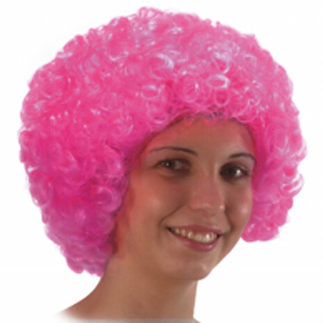 pruik afro 32 cm synthetisch roze one-size