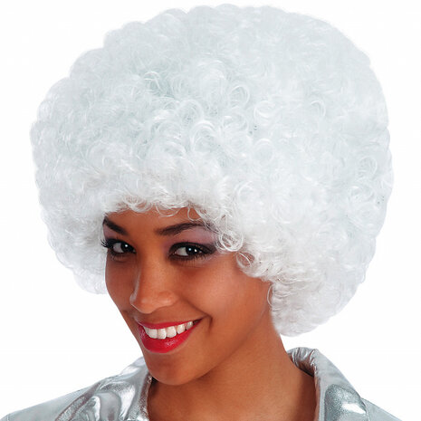 pruik afro 32 cm synthetisch wit one-size