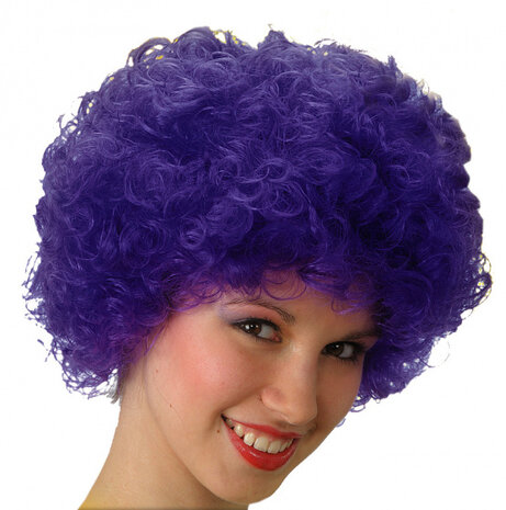 pruik afro 32 cm synthetisch paars one-size